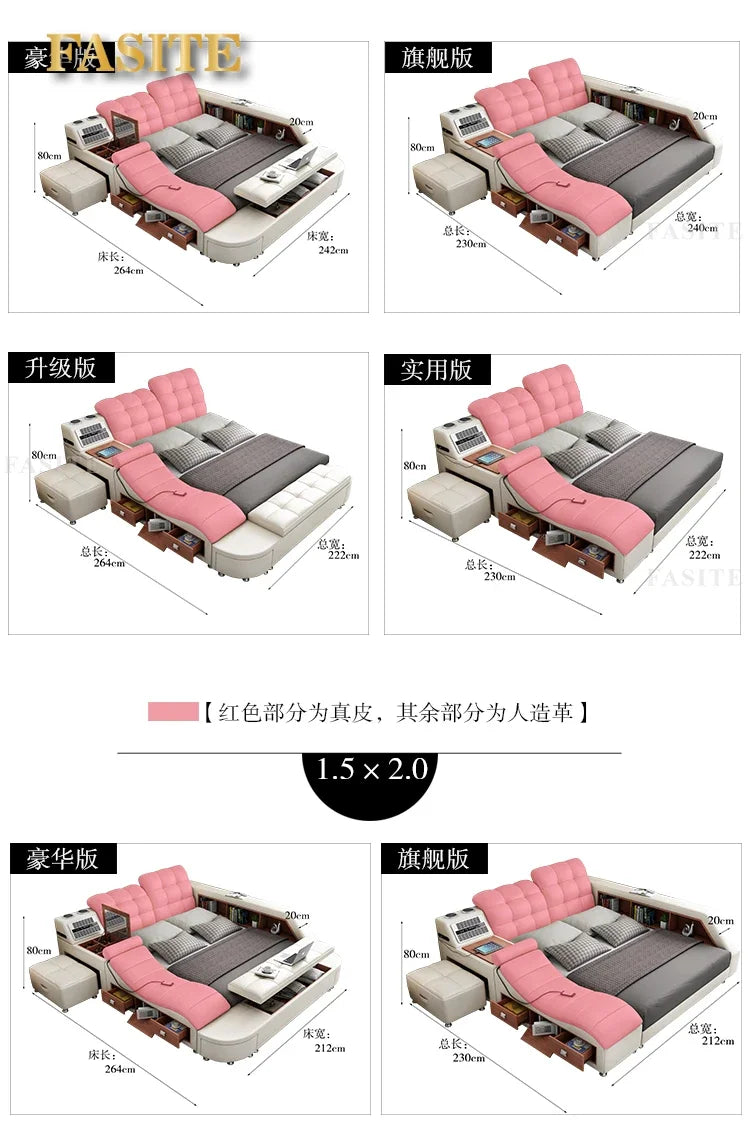 Genuine Leather Bed Tech Smart Multifunctional Massage, Bluetooth Speaker, Air Cleaner — White | KIMLUD
