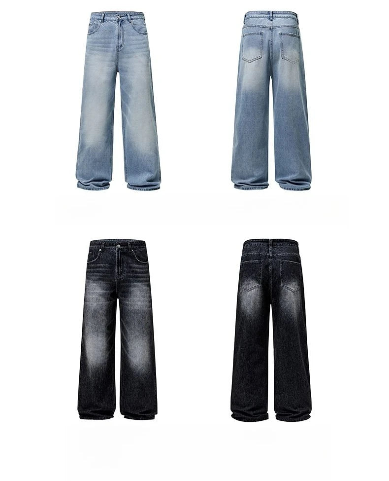 4 Colors Autumn Vintage Distressed Men's Baggy Straight Jeans Fashion Korean High Street Denim Pants Streetwear Male cargo