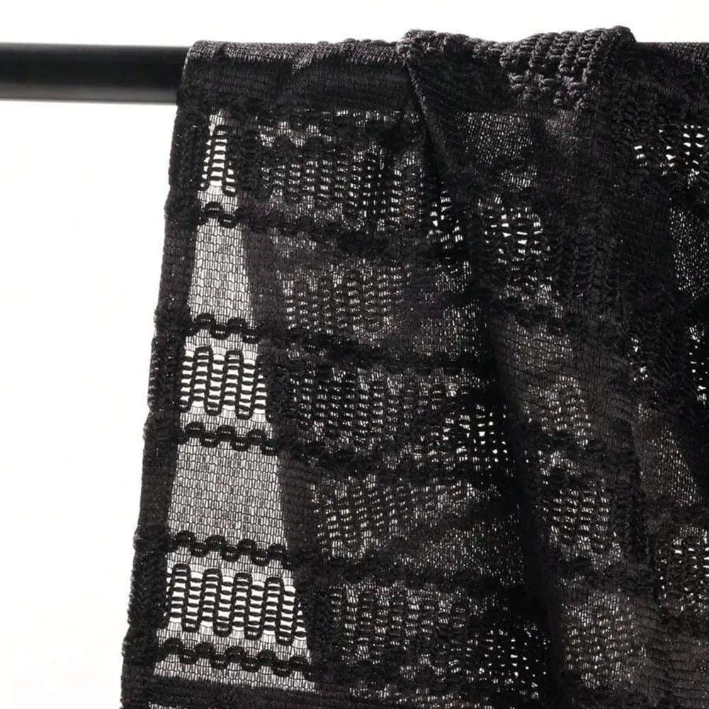 Lace Mesh Shirt Three Quarter Sleeve Silky Texture With Subtle Stretch For Summer — Black | KIMLUD