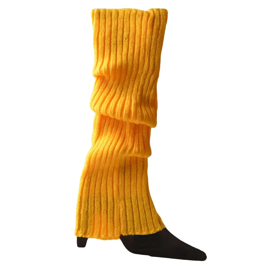 Knit Socks Neon Ribbed Leg Warmers — Black | KIMLUD