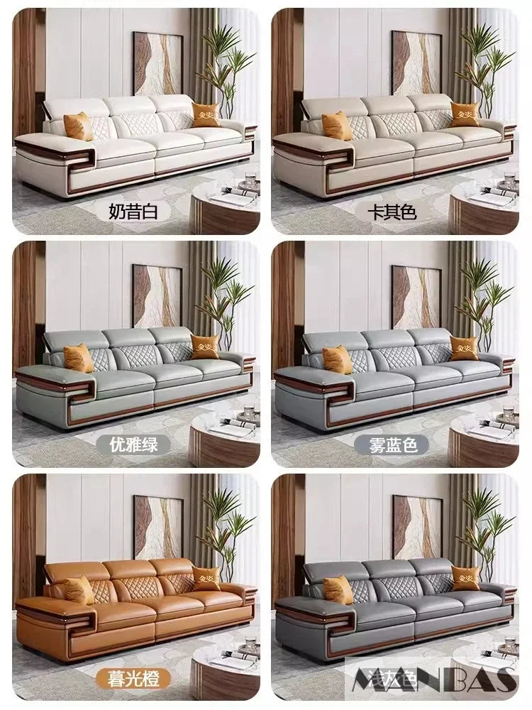 Genuine Italian Leather Sofa Set With Adjustable Headrests — Ivory | KIMLUD