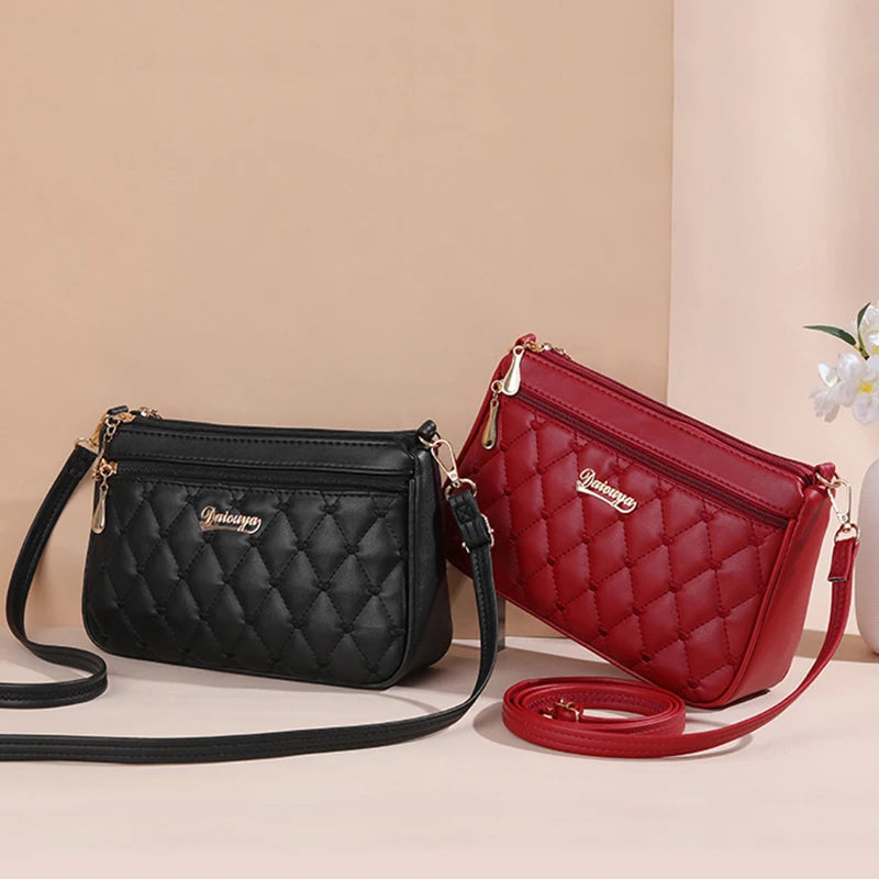 PU Leather Messenger Bag Embroidered Chevron — Taupe | KIMLUD