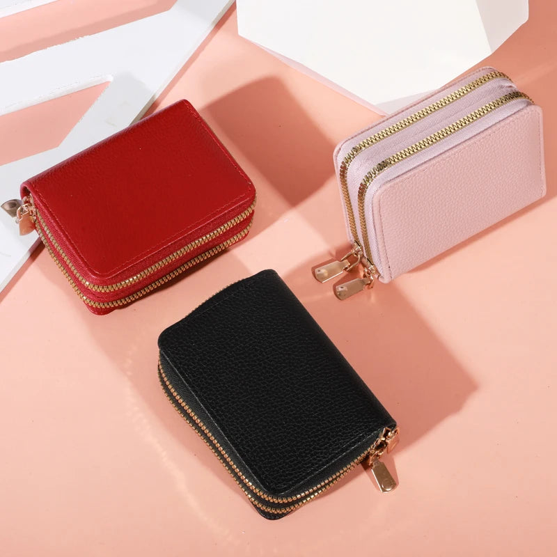 Zippered LycheePattern Coin Purse — Black | KIMLUD