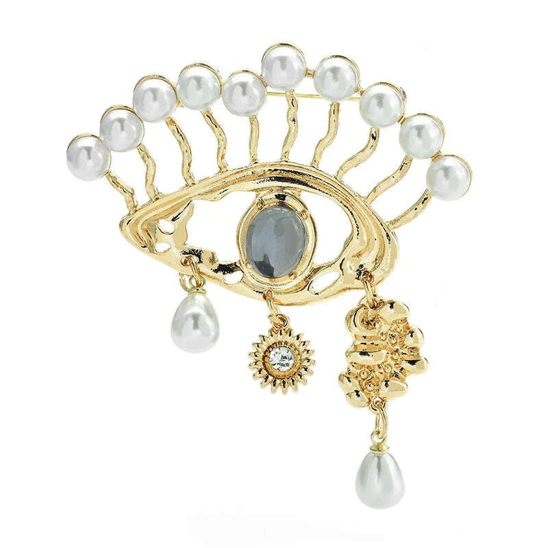 Wuli&baby Pearl Eye Brooches Women Unisex New Fashion Beautiful Eyes Party Office Brooch Pins Gifts