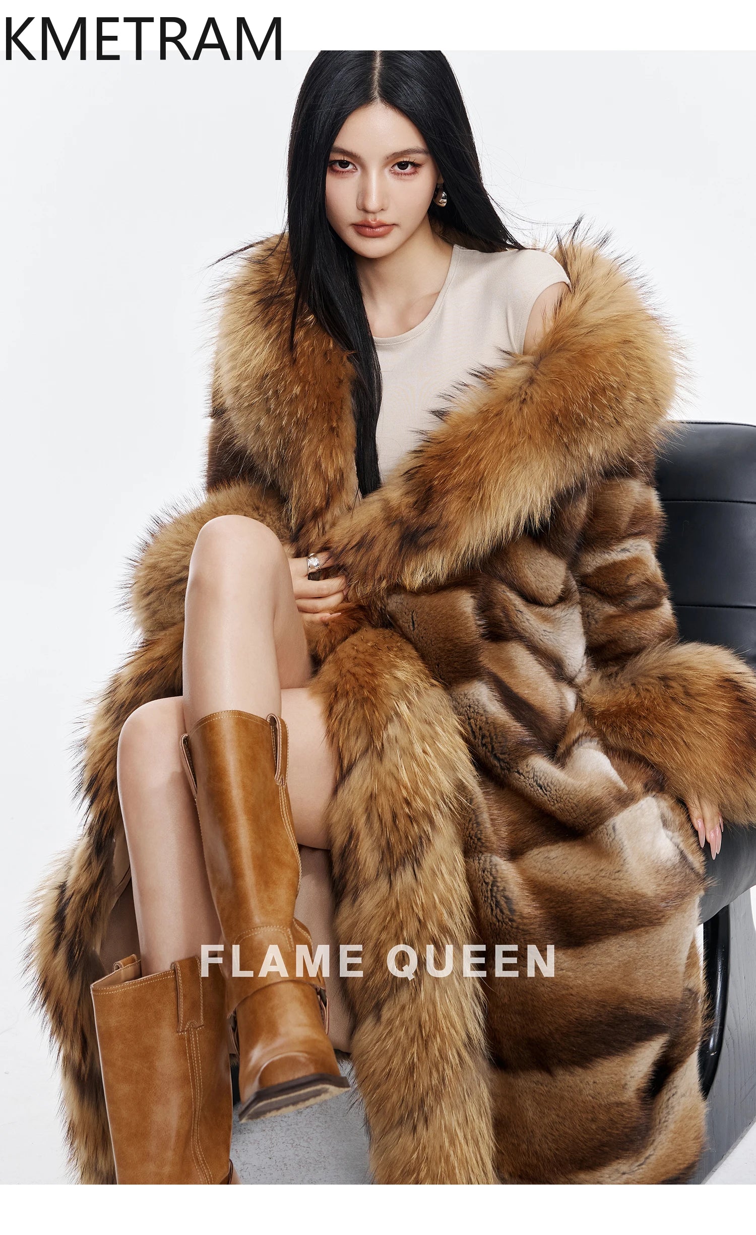 Luxurious Muskrat Fur Solid Long Coat — Natural | KIMLUD