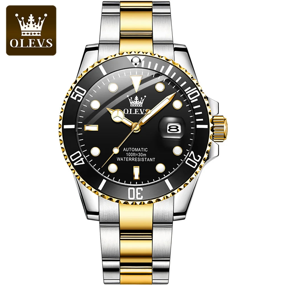OLEVS Automatic Movement Mechanical Men Watch Green Water Ghost Man Wristwatch Waterproof Stainless Steel Men's Watches Luxury