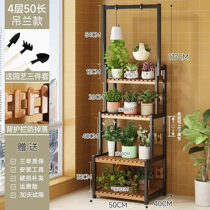 Bamboo Square Outdoor Plant Shelf Rack Five-Tier Display for Garden Outdoors — Black | KIMLUD