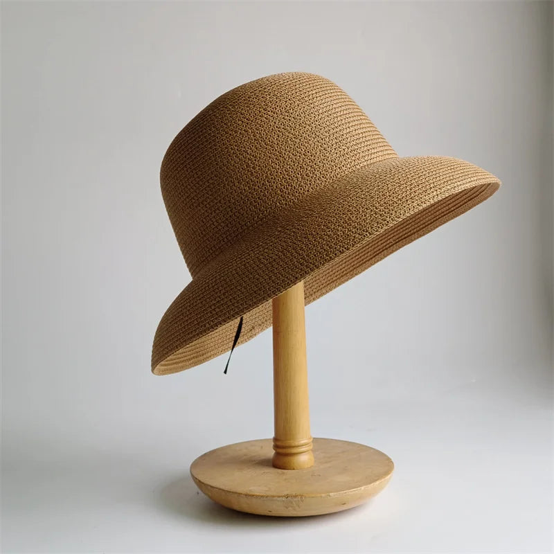 Panama Straw Floppy Sun Hat — Black With Ivory Ribbon | KIMLUD