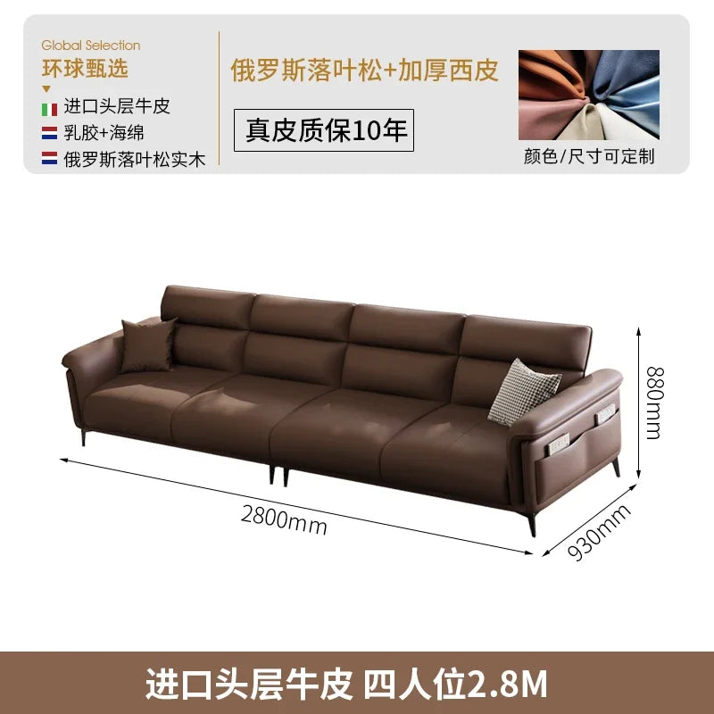 Leather Sofa Modern Nordic Minimalist Recliner — Brown | KIMLUD