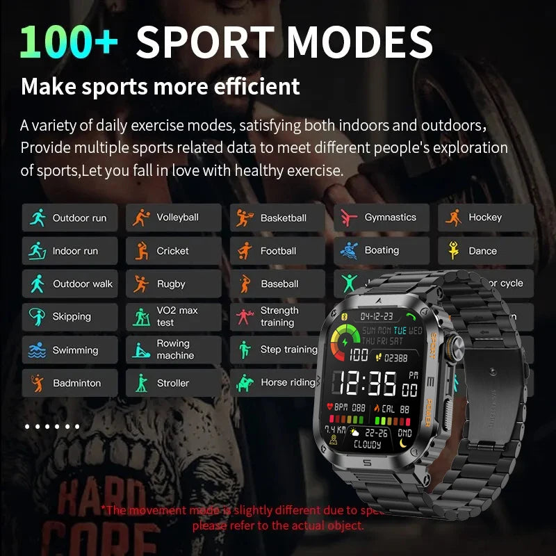 2024 NEW 2.01 Outdoor Military Smart Watch Men Bluetooth Call Smartwatch For Android IOS IP68 Waterproof Sports Fitness Watches