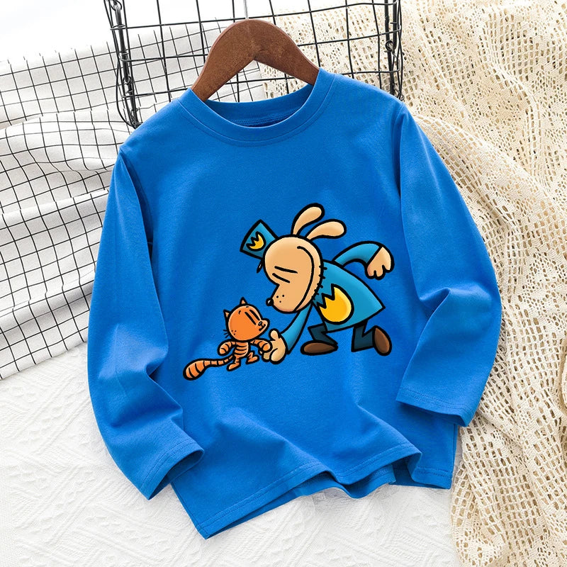 Dog Man Children's T-shirt Short Sleeve Cotton Outdoor Wear Fashion Blue Hip Hop Toddler Cute Cartoon Anime Boys Clothes Toddler