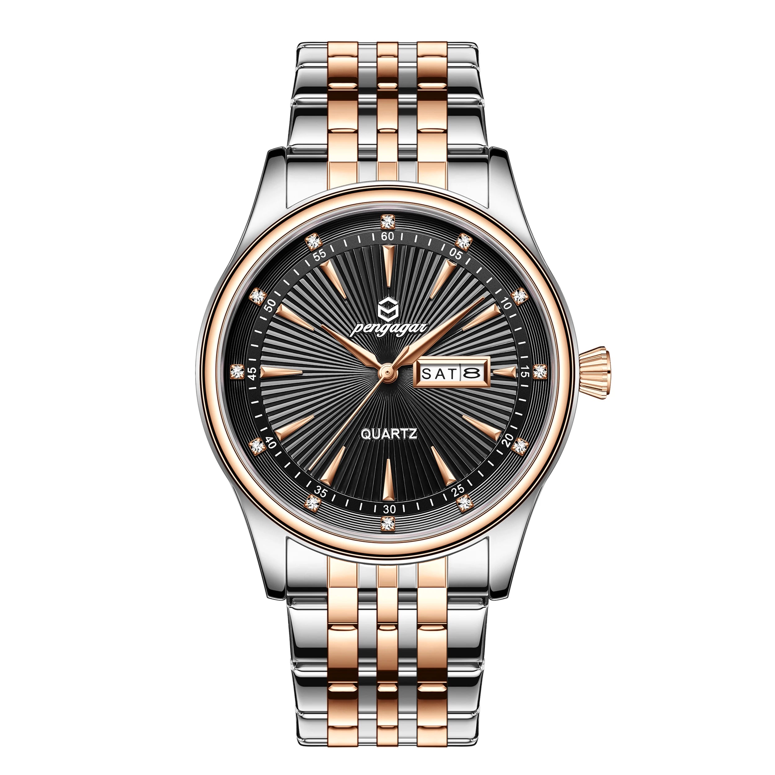 PENGAGAR Luxury Men's Watches Waterproof Stainless Steel Luminous Men Watch Date Chronograph High Quality Quartz Male Wristwatch