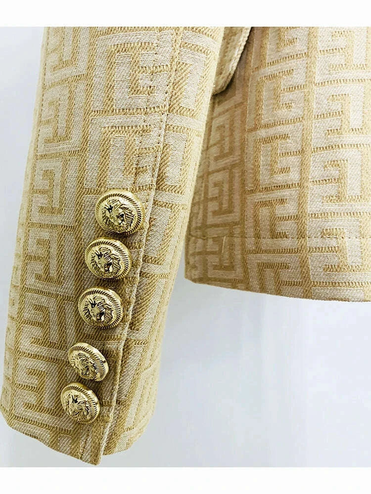 KIMLUD, HIGH STREET Newest Fashion 2025 Runway Designer Jacket Women's Top Stitching Classic Lion Buttons Monogram Jacquard Blazer, KIMLUD Womens Clothes