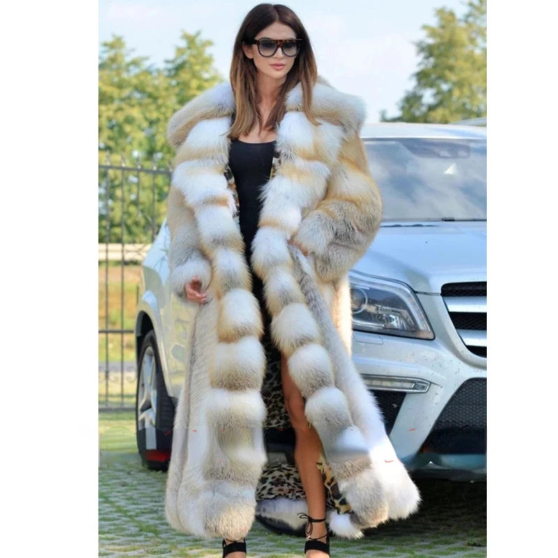 Winter Plus Size Longer Faux Fur Warm Coat Long Sleeve Coat Fox Fur Faux Fur Coat women's Long Hooded Fur all-in-one Fur Coat