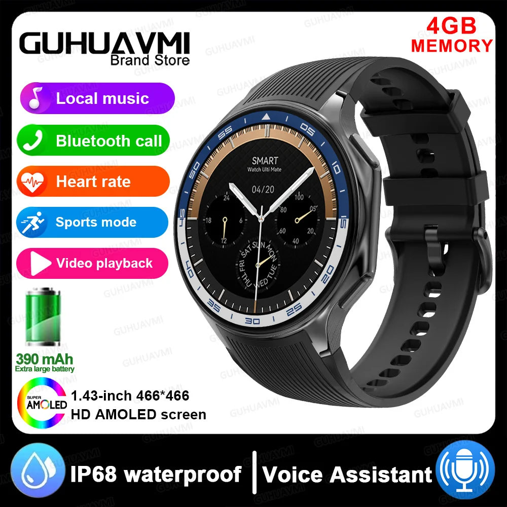 DT Watch X Smart Watch Men 466*466 AMOLED HD Screen 32gB Memory 3D Surround Vision Watch BT Call IP68 Waterproof Smartwatch Man