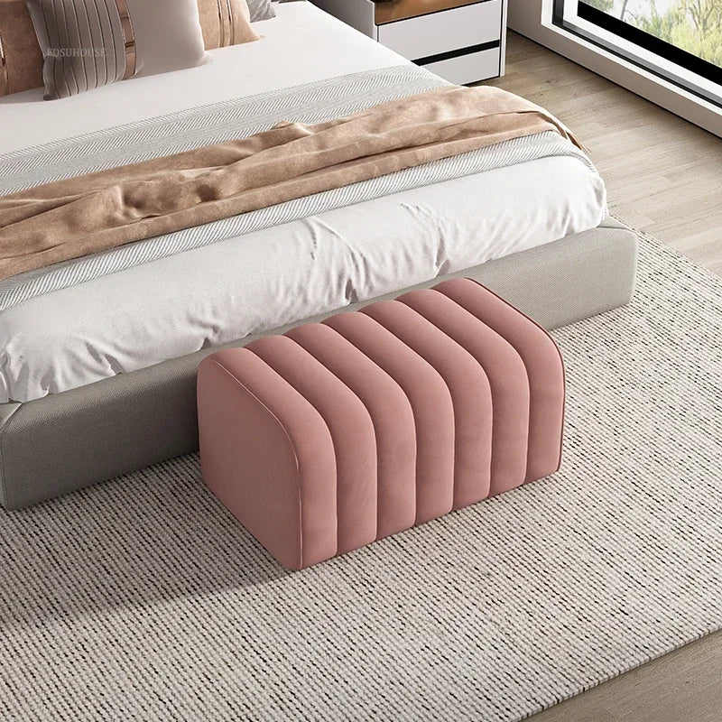Nordic Minimalist Fabric Stool Shoe-Changing Hallway Bench With Soft Padded Seat — Light Gray | KIMLUD