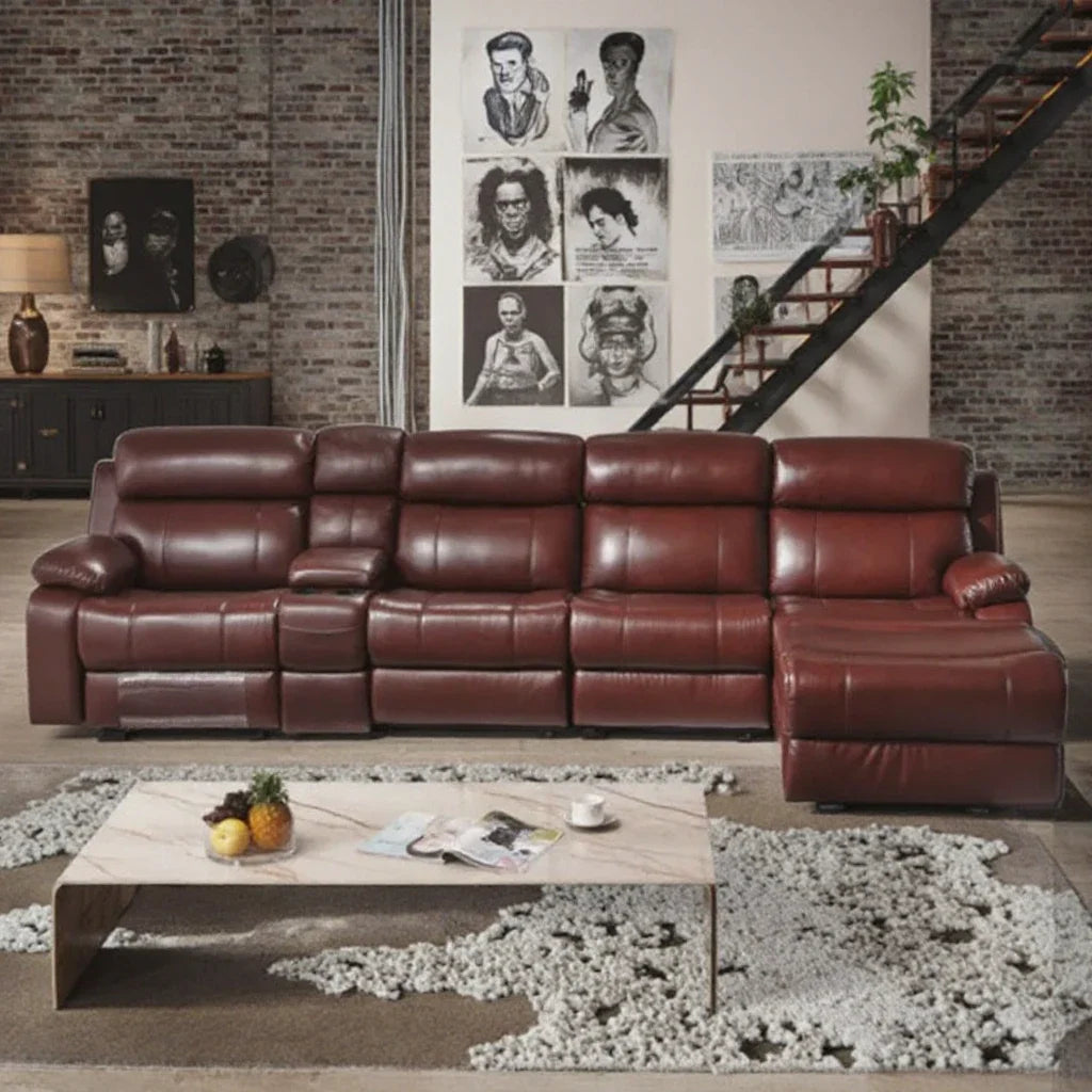 A Modern Luxury Extendable 7 Seater Recliner Sectional Sofa Set Italian L Shaped Recliner Corner Sofa for Living Room