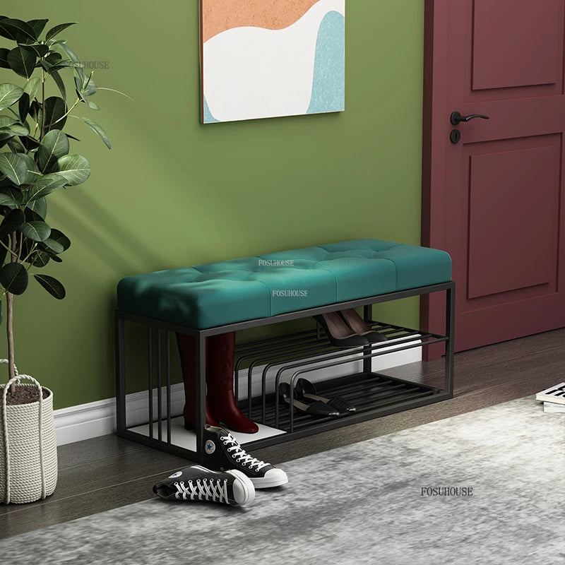 Nordic Iron Shoe Changing Stools Home Living Room Furniture Door Ottomans Light Luxury Cushioned Bench Creative Bed End Stool X