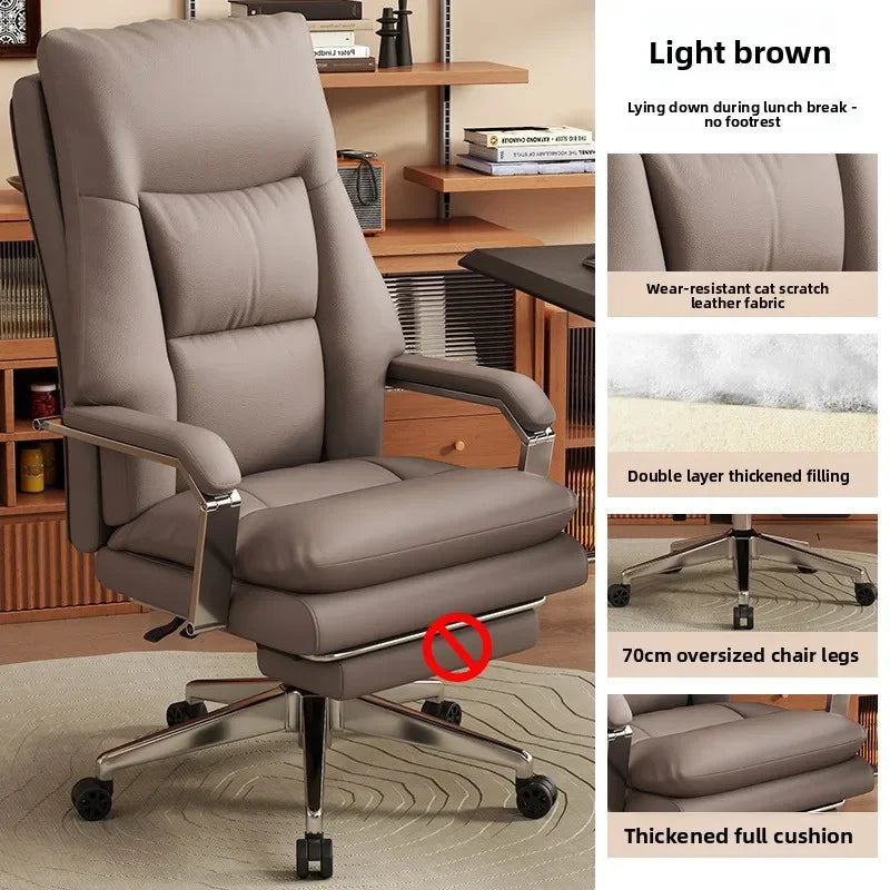 KIMLUD, Leather Boss Chair Office Chair Recumbent Back Study Chair Ergonomic Home Computer Chair, KIMLUD Womens Clothes