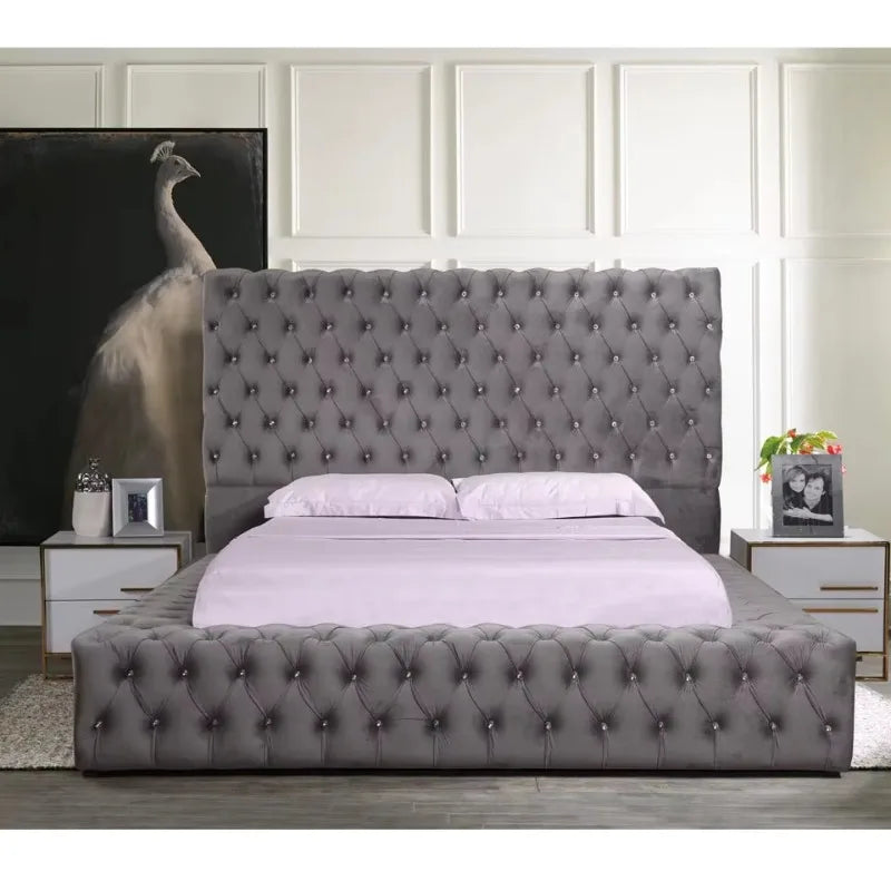 Diamond Tufted King Bed Deluxe Set — Champagne Taupe | KIMLUD