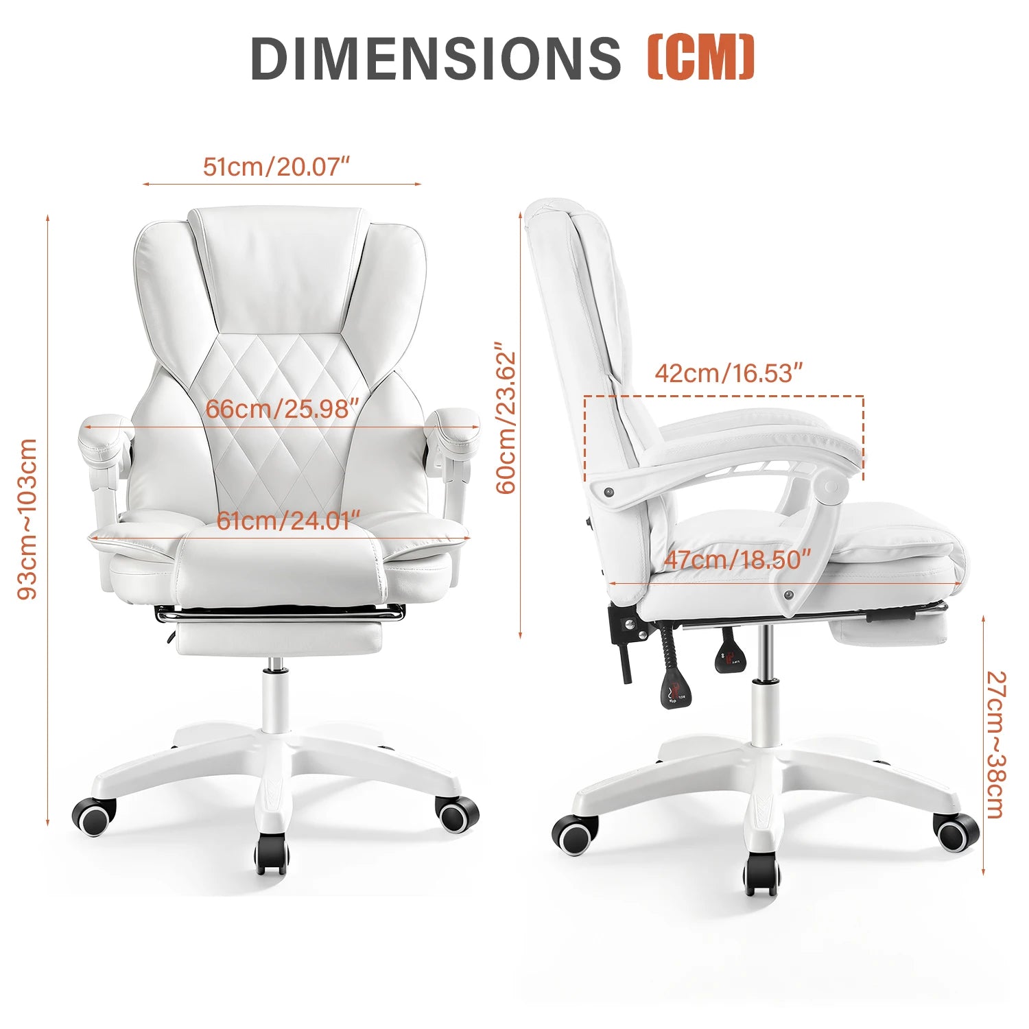 Office Chair - 150Kg Capacity - PU Leather - Black/White | KIMLUD