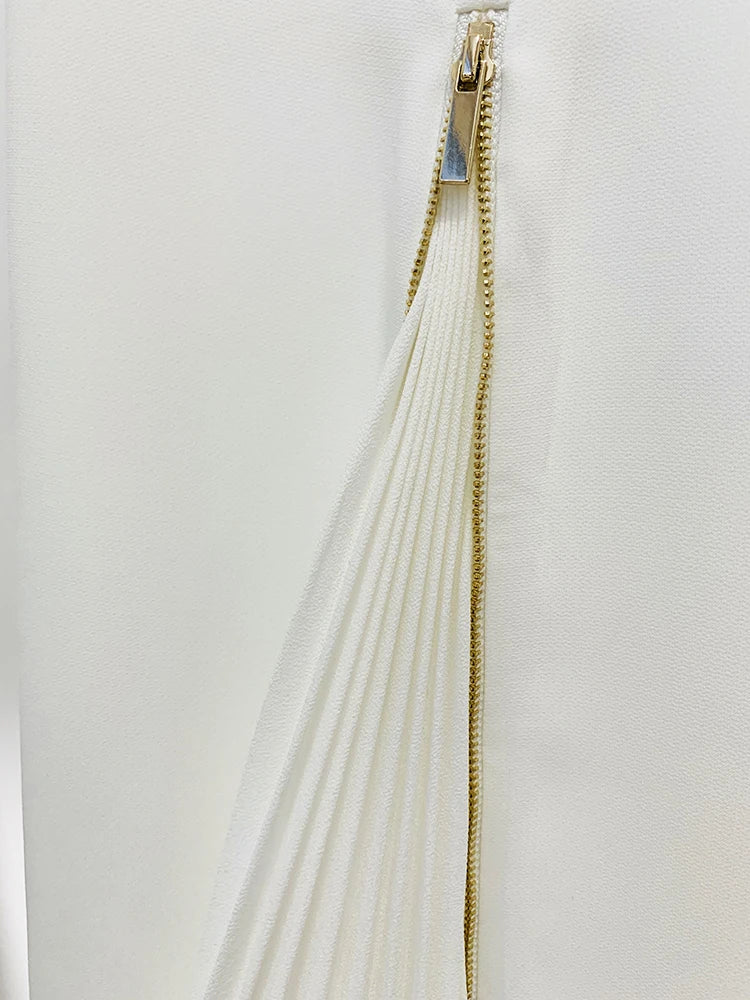 HIGH QUALITY Newest Fashion 2022 Designer Suit Set Women's Lacing Belt Blazer Pleated Zip Pants Set 2pcs Set