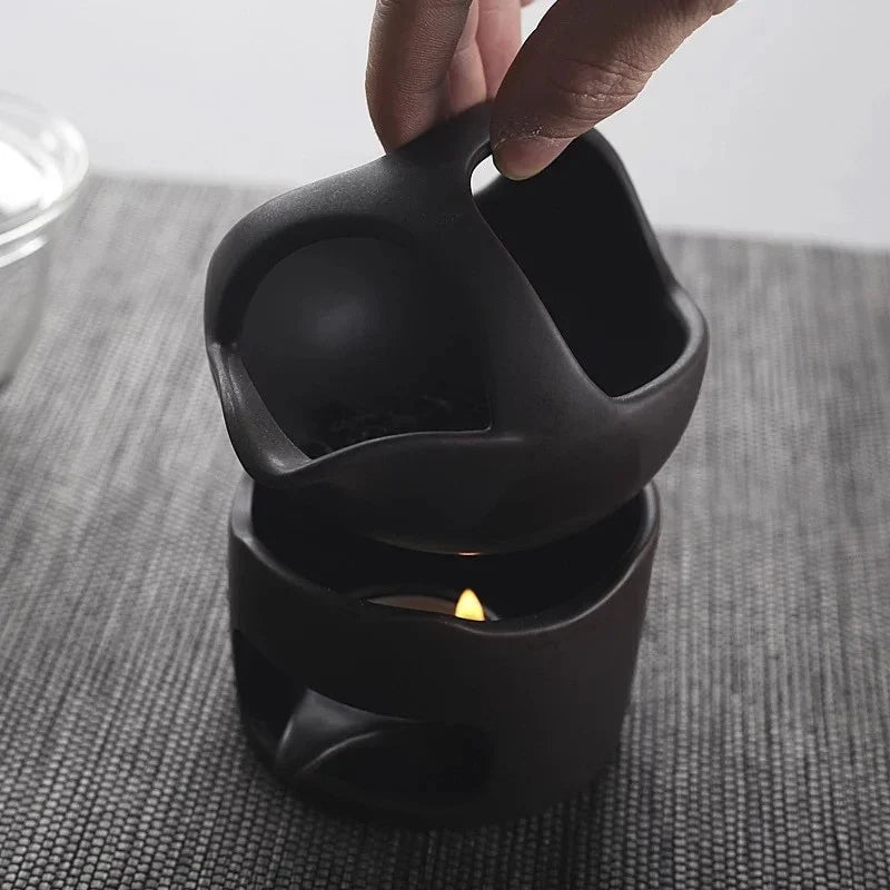 Ceramic Aroma Burner Coarse Pottery — Deep Black | KIMLUD
