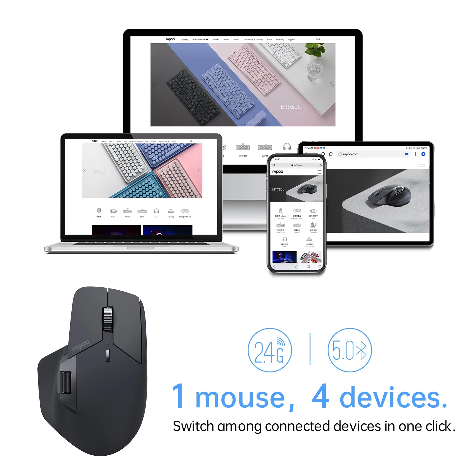 Ergonomic Matte Mouse Multi-Mode Bluetooth 4000 DPI — Graphite Gray | KIMLUD