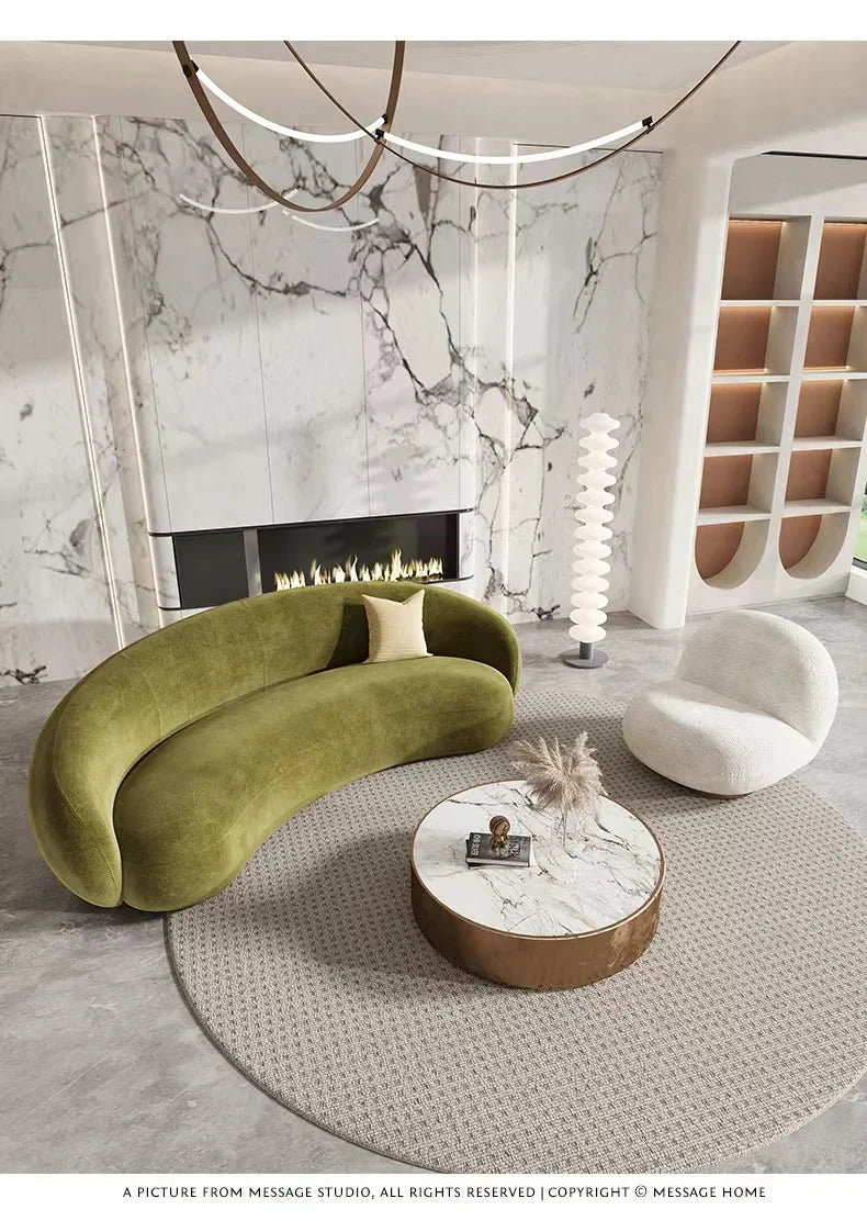 Nordic Velvet-Inspired Sofa Curved Silhouette With Plush Cushioning — Olive Green | KIMLUD