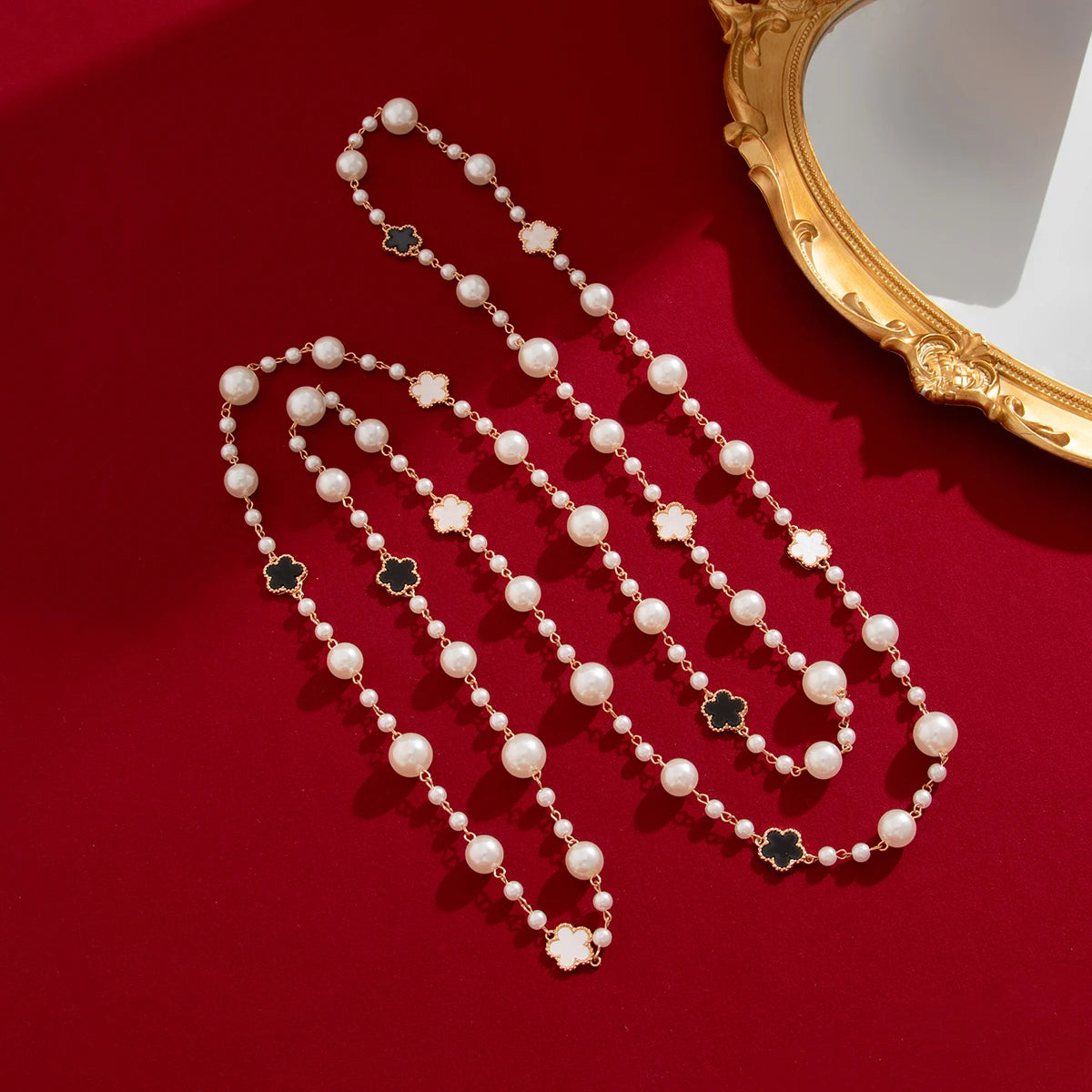 Ingemark Elegant Multilayer Imitation Pearl Choker Necklace for Women Flower Adjustable Long Chain Y2K Jewelry Wed Accessories