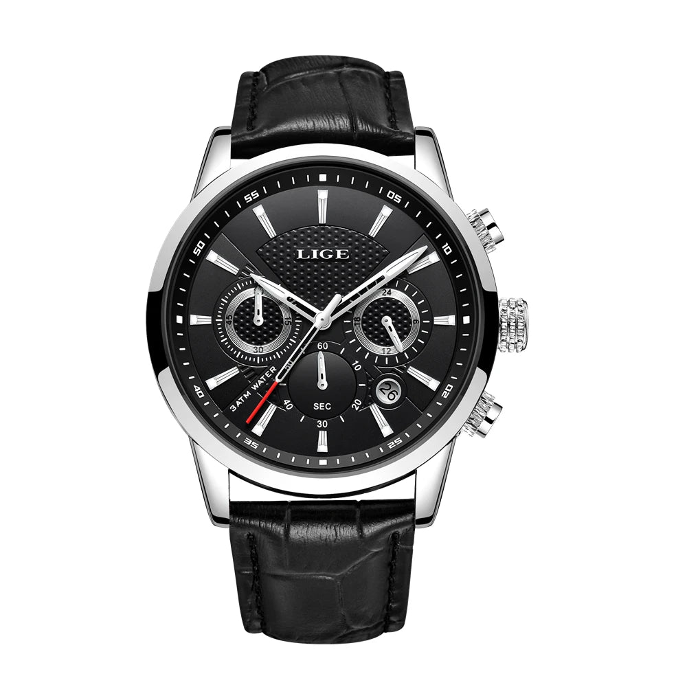 2025 LIGE Top Brand Luxury Casual Leather Quartz Men Watch Man Business Clock Male Sport Waterproof Date Chronograph Men Watches