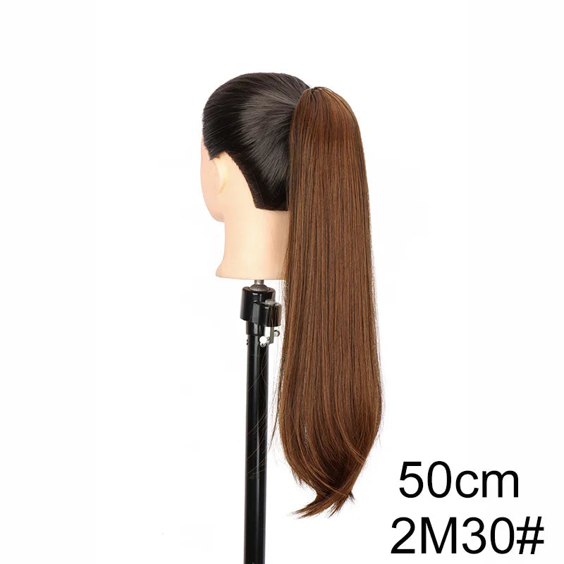 Clip-In Ponytail Extension – 40/50cm Length – High Temperature Fiber – Black Brown | KIMLUD