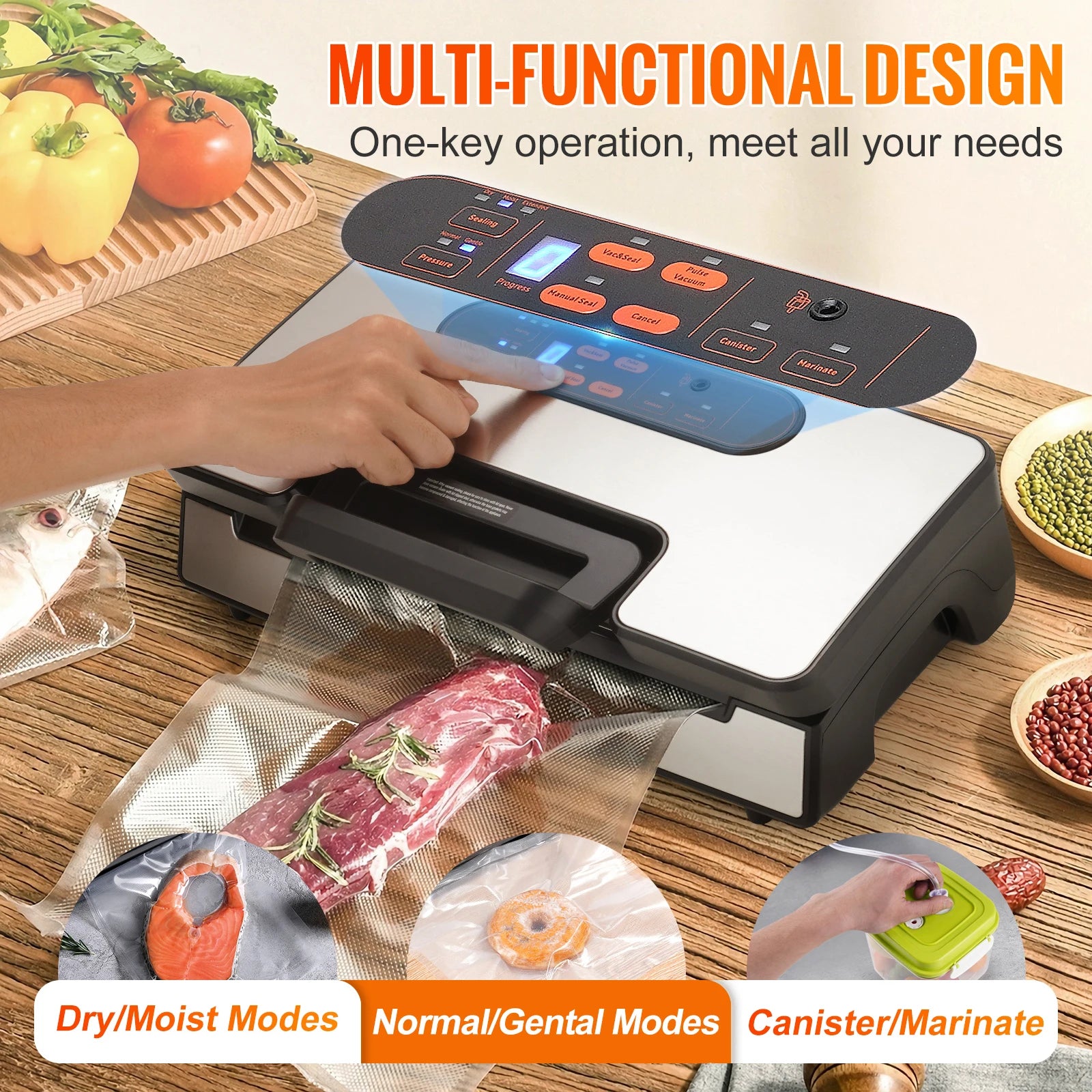 Brushed Stainless Steel Vacuum Sealer Machine With 130W Power 90KPa — Silver | KIMLUD