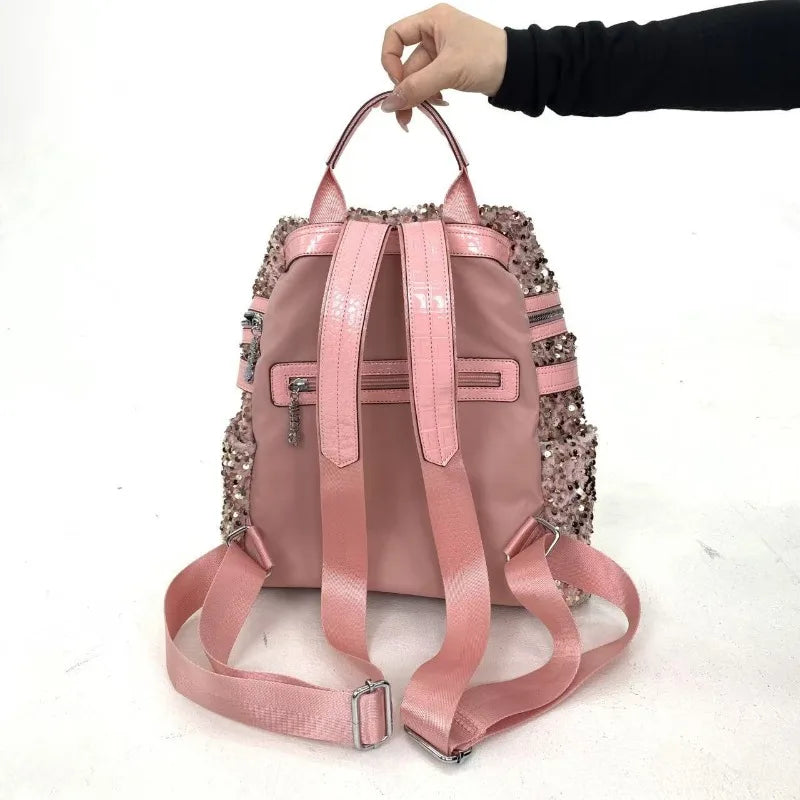 Backpack Shiny Sequin External Frame — Silver | KIMLUD