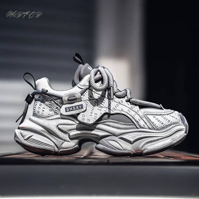 Men's Chunky Sneakers – Height Increasing Platform – Leather Fabric | KIMLUD