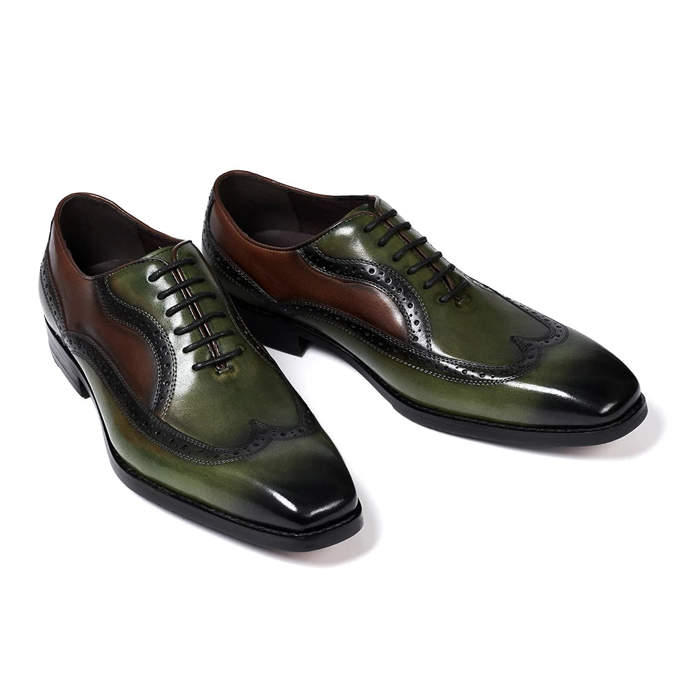 Luxury Italian Men&#39;s Oxfords Genuine Leather Brogue Wingtip Wedding Party Dress Shoes for Men Classic Lace-Up Office Formal Shoe