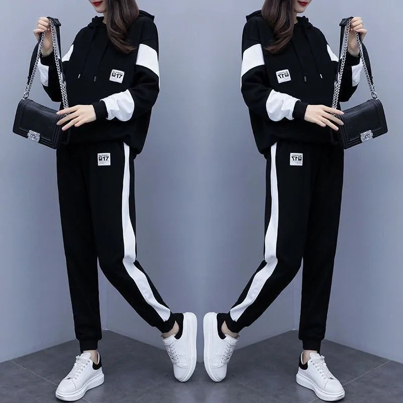 Casual Two-Piece Set Loose-Fit Pullover — Black | KIMLUD