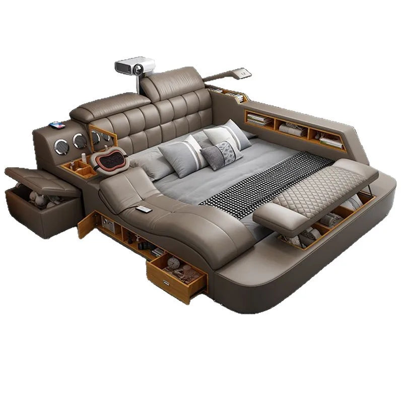 Intelligent massage tatami leather bed modern simple master bedroom storage double bed size apartment wedding bed