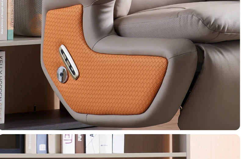 Leather Massaging Executive Office Chair — Beige | KIMLUD