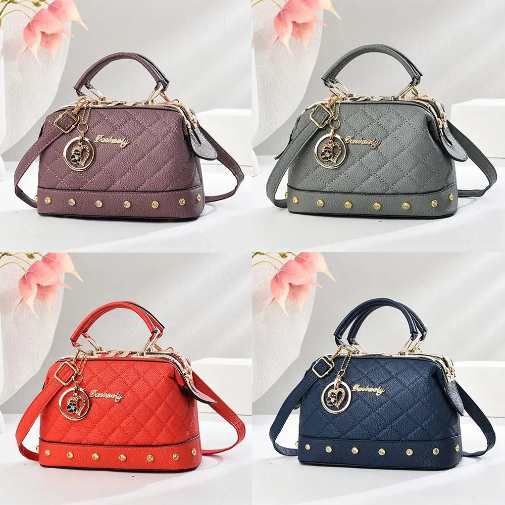 PU Leather Square Bag Rivet Crossbody — Black | KIMLUD