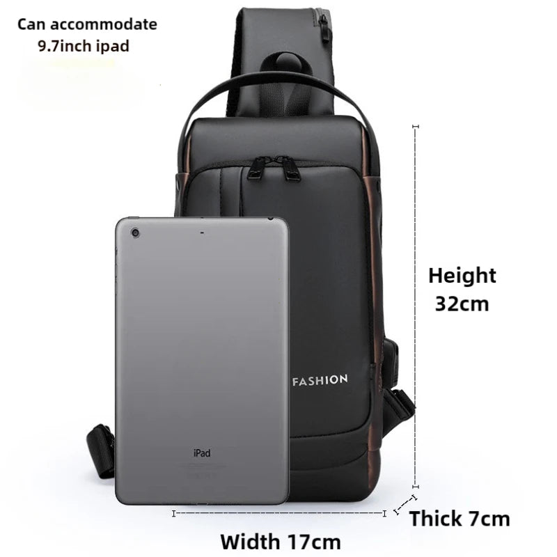 Oxford Sling Bag Anti Theft USB Charging — Black | KIMLUD