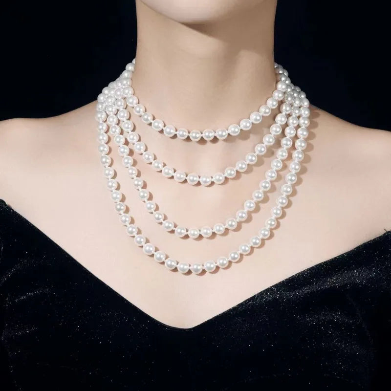Pearl Necklace – Long Multi-Layer – Sterling Silver | KIMLUD