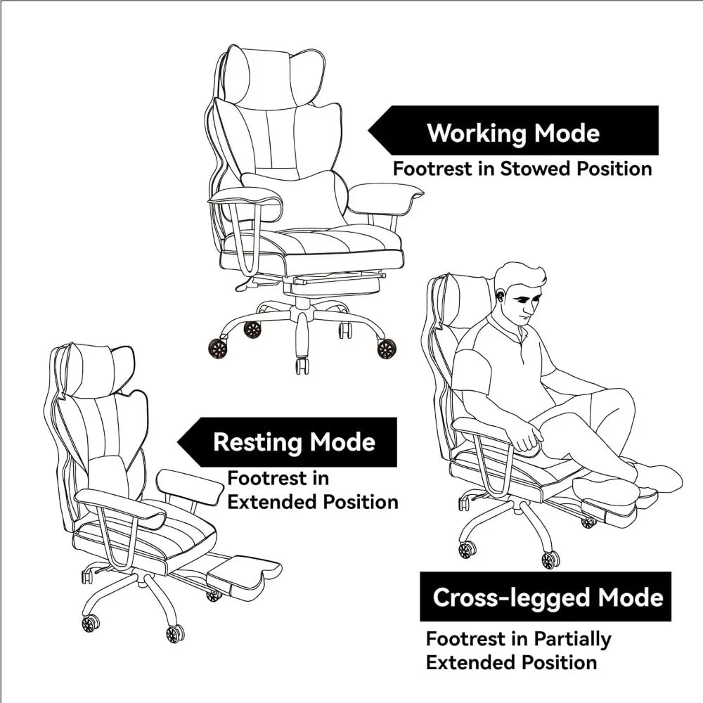 PU Leather Heavy-Duty Executive Office Chair With Footrest For Plus-Size — Sage Green | KIMLUD