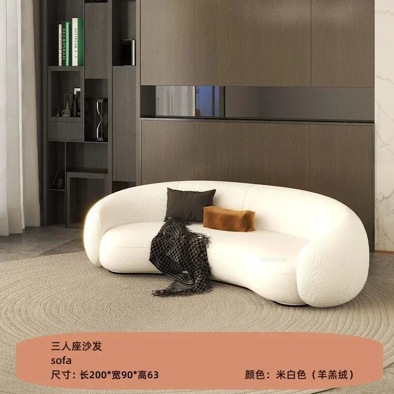 Curved Living Room Sofa Two Seater — Cream | KIMLUD