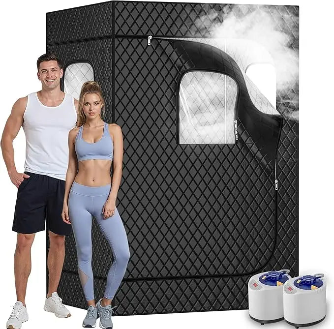 2 Person Portable Steam Sauna for Home, 1 or 2 Person Full Body Sauna Tent with 2 Foldable Chairs,9 Levels of Sauna Box with Rem