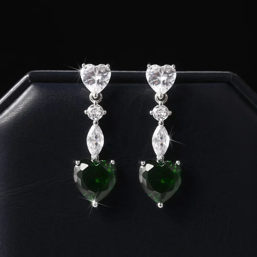 Cubic Zirconia Drop Earrings Water-Drop Inlaid — Emerald | KIMLUD