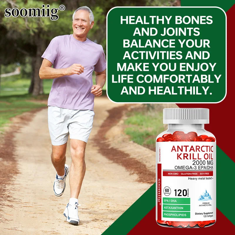 Krill Oil Capsules Health Supplement Supports Brain, Heart, Joints, Eyes, Skin — Crimson | KIMLUD