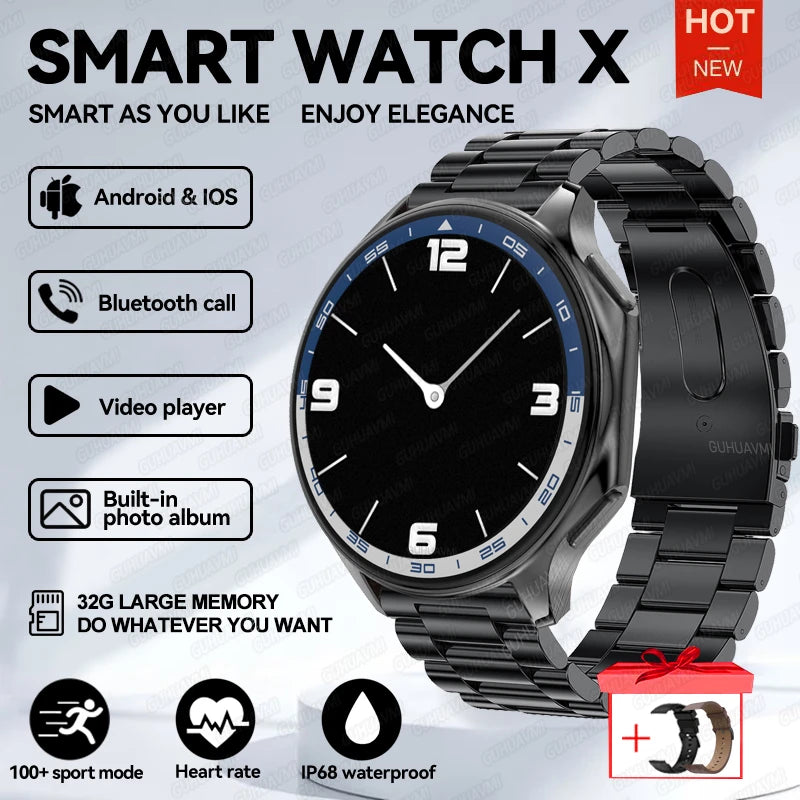 DT Watch X Smart Watch Men 466*466 AMOLED HD Screen 32gB Memory 3D Surround Vision Watch BT Call IP68 Waterproof Smartwatch Man