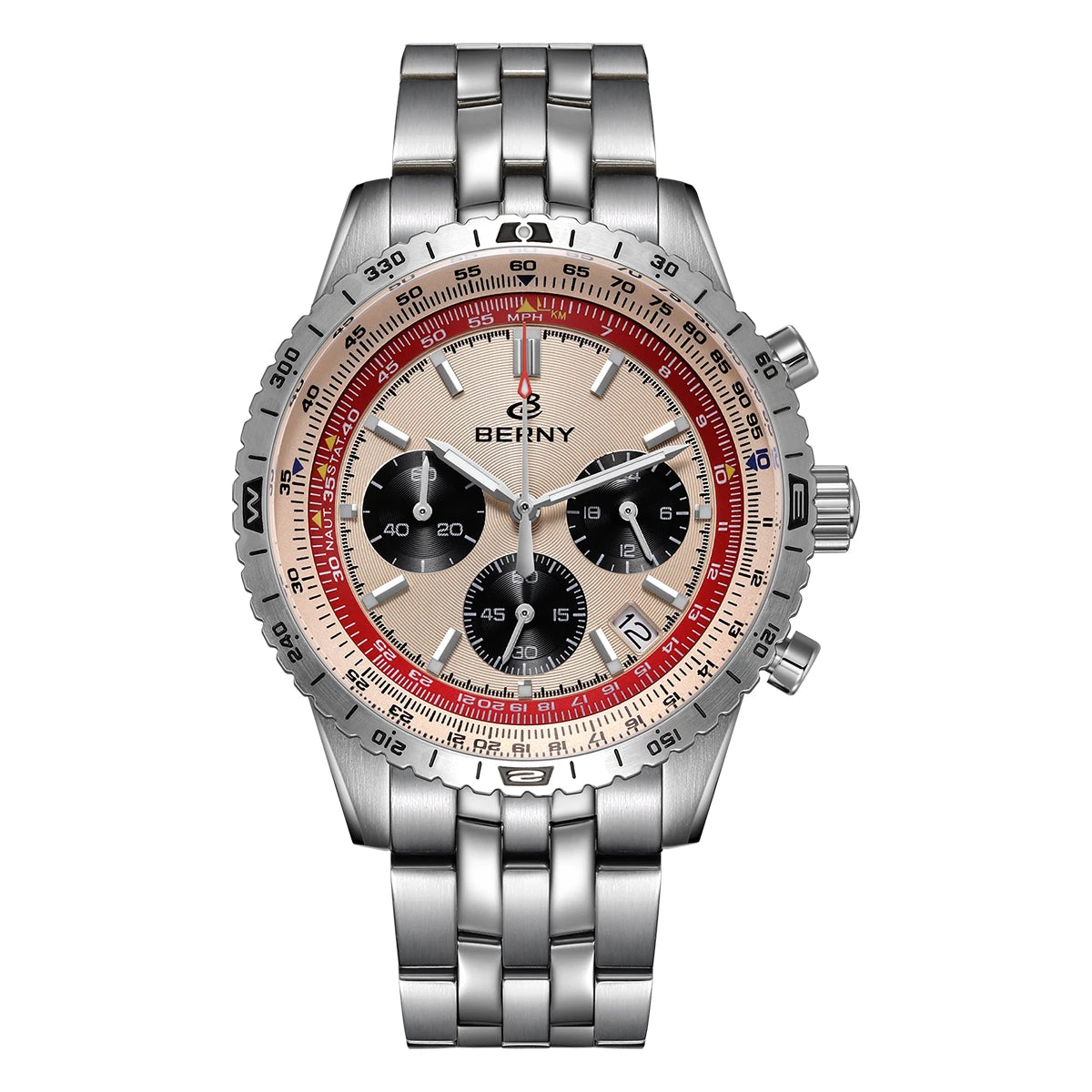BERNY Aviation Pilot Men's Watches Quartz Chronograph Watch Date Sapphire Super Luminous Luxury Brand Dress Man Wristwatch