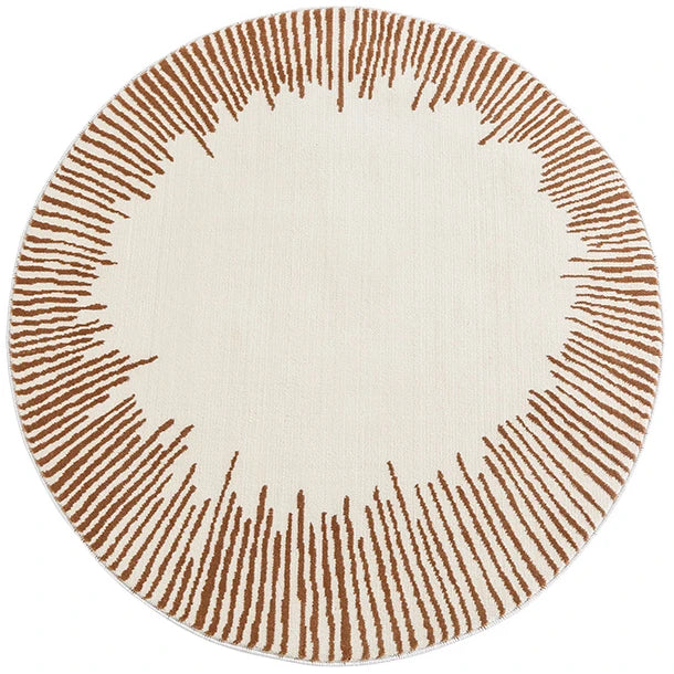 Fluffy/100% Polyester Round Rug with Stripe Wilton Design — White | KIMLUD